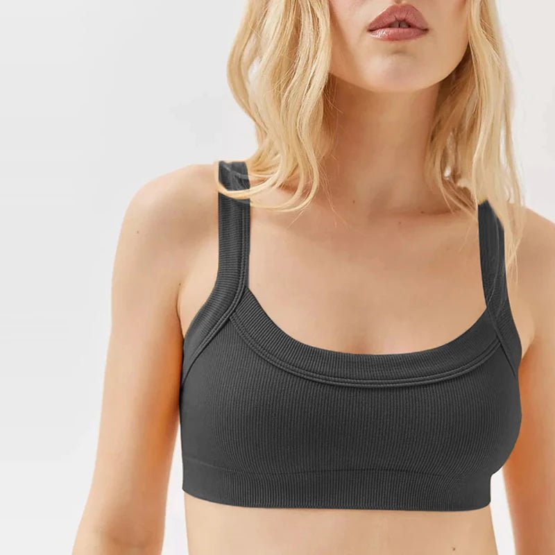 Ribbed Scoop Neck Cami Bra Top with Thick Straps — Y2K Minimal - BaeSprout.com