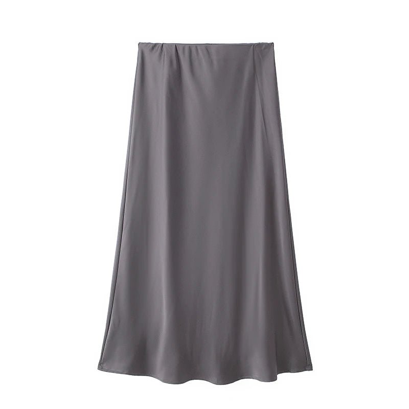 Satin Midi Skirt High Waist Flowy A - Line — Quiet Luxury Old Money Chic - BaeSprout.com