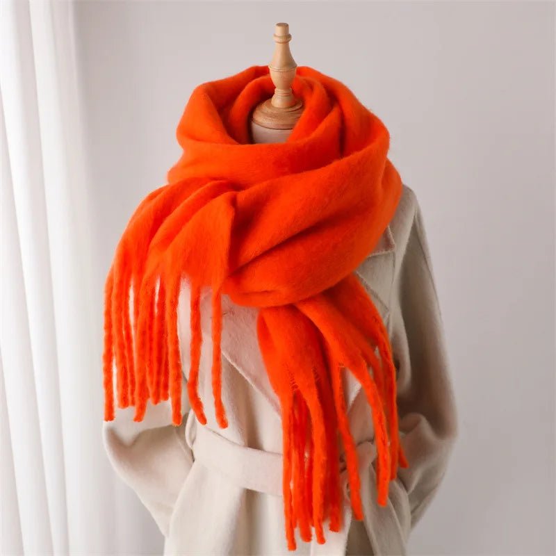 Solid Fuzzy Oversized Scarf Long Tassel Wrap — Quiet Luxury Winter - BaeSprout.com