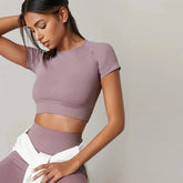 Seamless Ribbed Crop Top Short Sleeve — Athleisure Active - BaeSprout.com