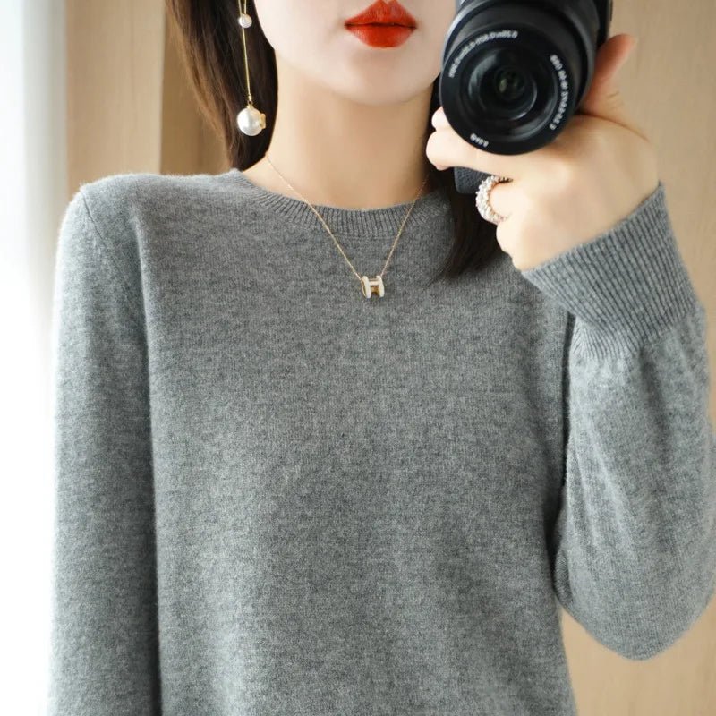 Crew Neck Cashmere - Blend Pullover Sweater - Quiet Luxury - BaeSprout.com