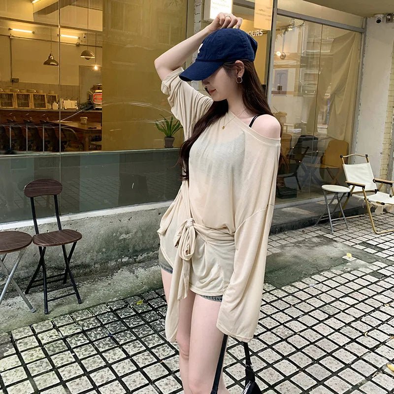 Sheer Off - Shoulder Oversize Long Sleeve Top - BaeSprout.com