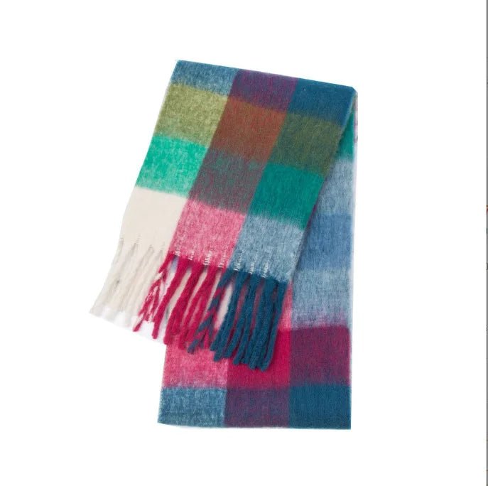 Fuzzy Color Block Tassel Scarf — Y2K Indie Winter Style - BaeSprout.com