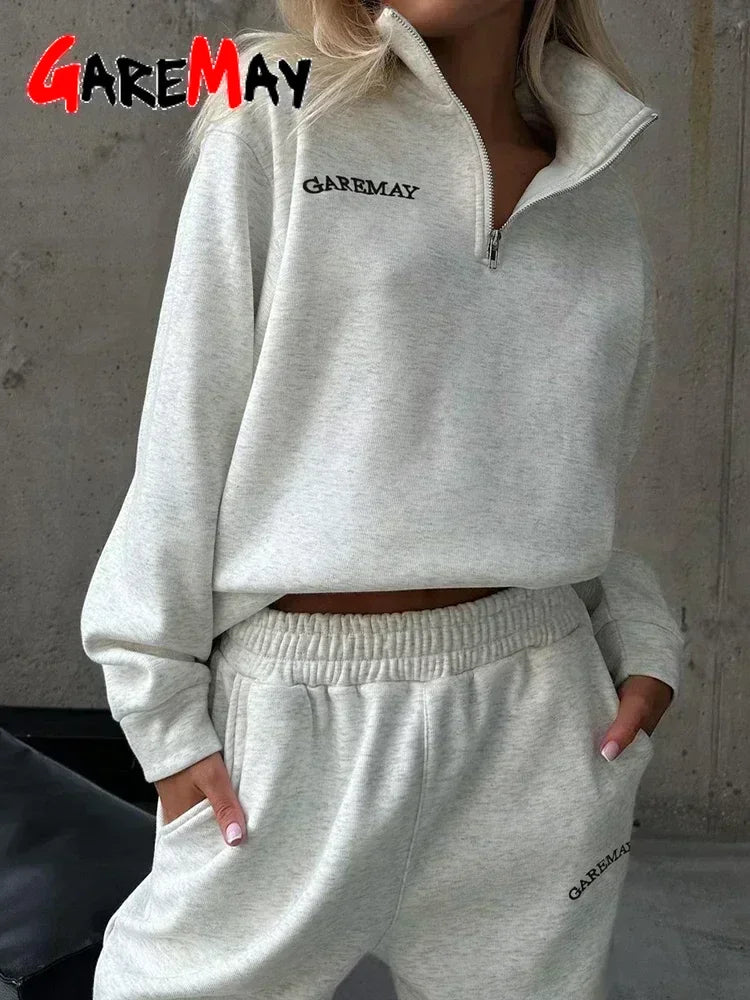 Crop Half - Zip Sweatsuit Set Two Piece Oversized — Clean Girl Loungewear - BaeSprout.com