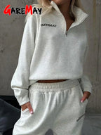 Crop Half - Zip Sweatsuit Set Two Piece Oversized — Clean Girl Loungewear - BaeSprout.com