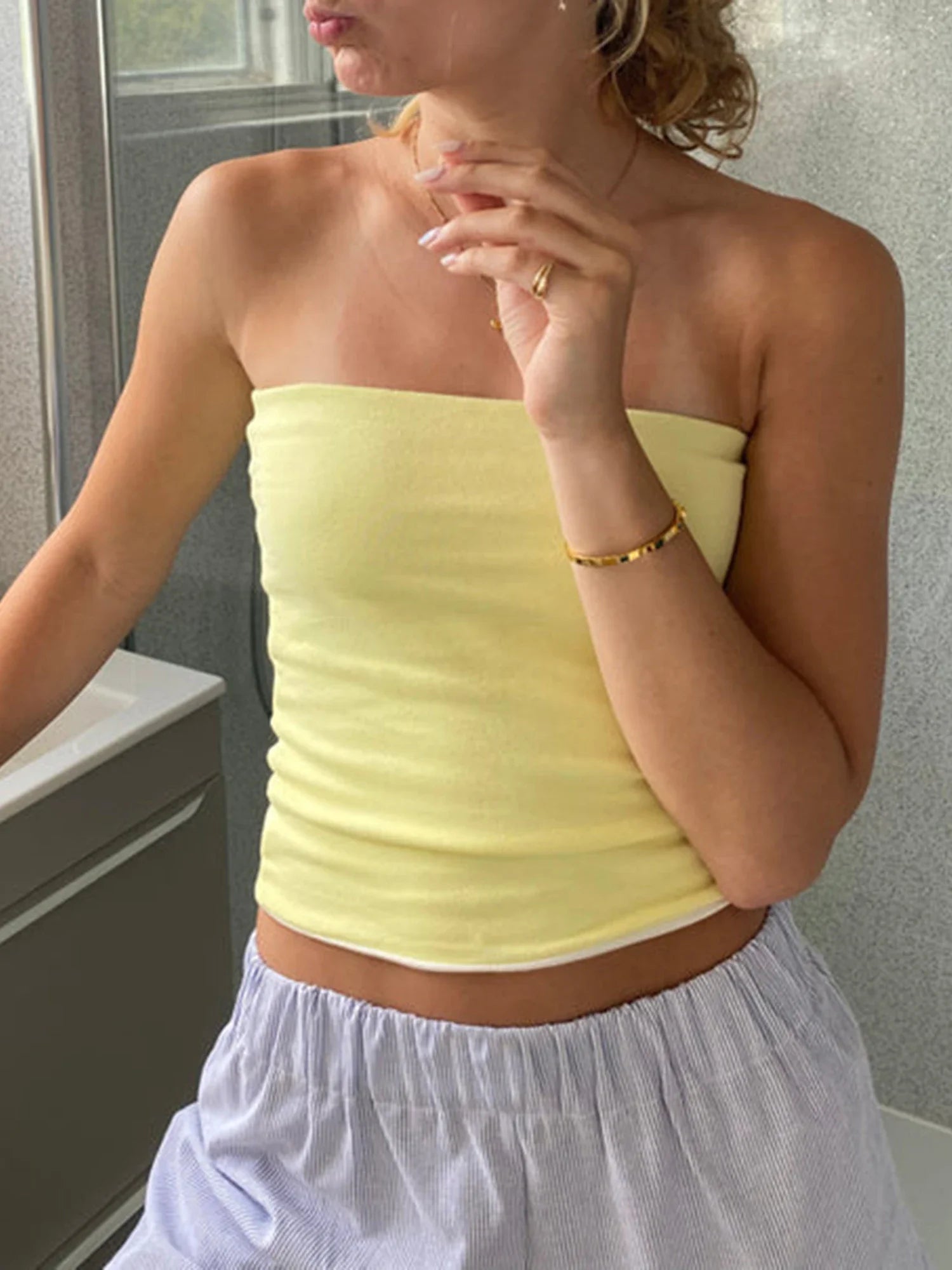 Soft Stretch Strapless Tube Top Seamless Bandeau — Y2K Pastel - BaeSprout.com