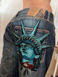 Statue of Liberty Rhinestone Jeans with Wide Leg — Y2K Harajuku - BaeSprout.com