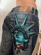 Statue of Liberty Rhinestone Jeans with Wide Leg — Y2K Harajuku - BaeSprout.com