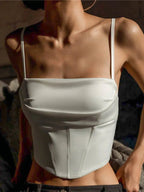 Satin Corset Crop Top Spaghetti Strap Lace - Up — Y2K Baddie Night Out - BaeSprout.com