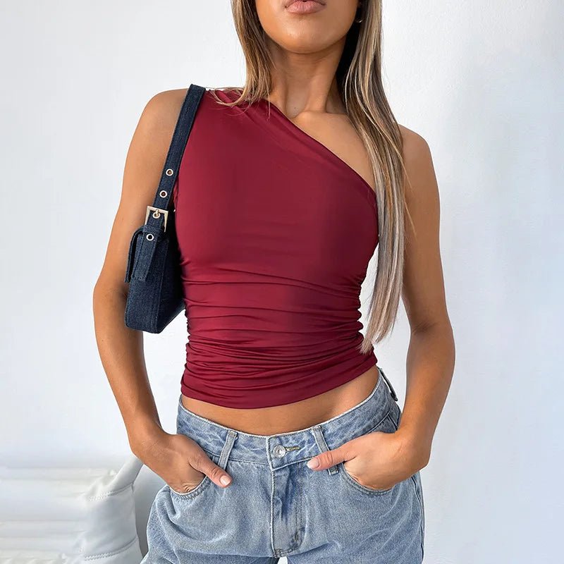One Shoulder Crop Top Ruched Sleeveless — Y2K Baddie & Going Out - BaeSprout.com