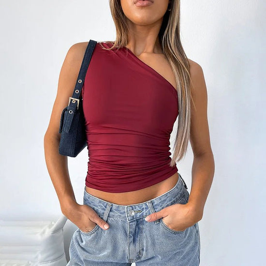 One Shoulder Crop Top Ruched Sleeveless — Y2K Baddie & Going Out