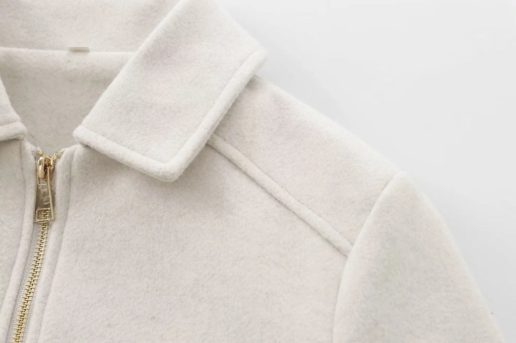 Cropped Zip - Up Jacket Collared Patch Pocket — Quiet Luxury Old Money - BaeSprout.com