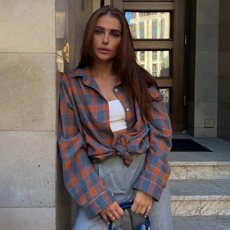 Oversized Plaid Flannel Shirt Button - Down Lapel — Indie Grunge Y2K - BaeSprout.com