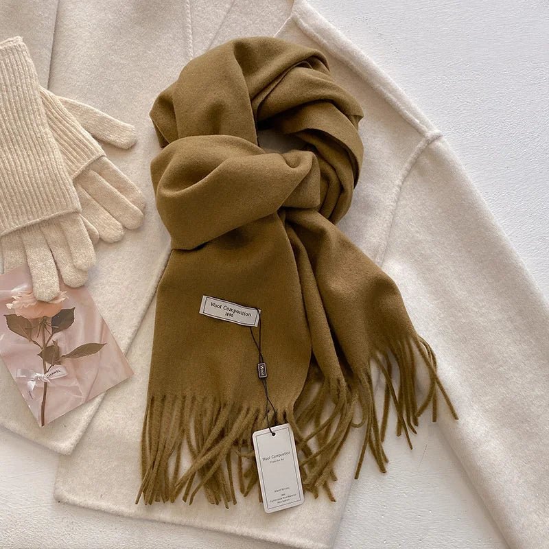 Cashmere Feel Tassel Scarf Oversized Wrap — Quiet Luxury Winter Essential - BaeSprout.com
