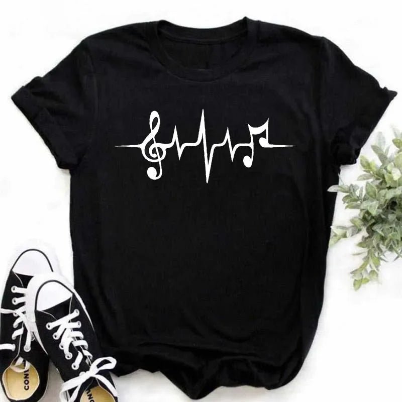 Music Heartbeat Graphic Tee Short Sleeve — Indie Alt & Harajuku Style - BaeSprout.com