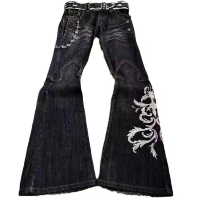 Embroidered Flare Jeans with Wide Leg — Y2K Rock Punk - BaeSprout.com