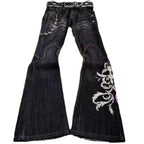 Embroidered Flare Jeans with Wide Leg — Y2K Rock Punk - BaeSprout.com
