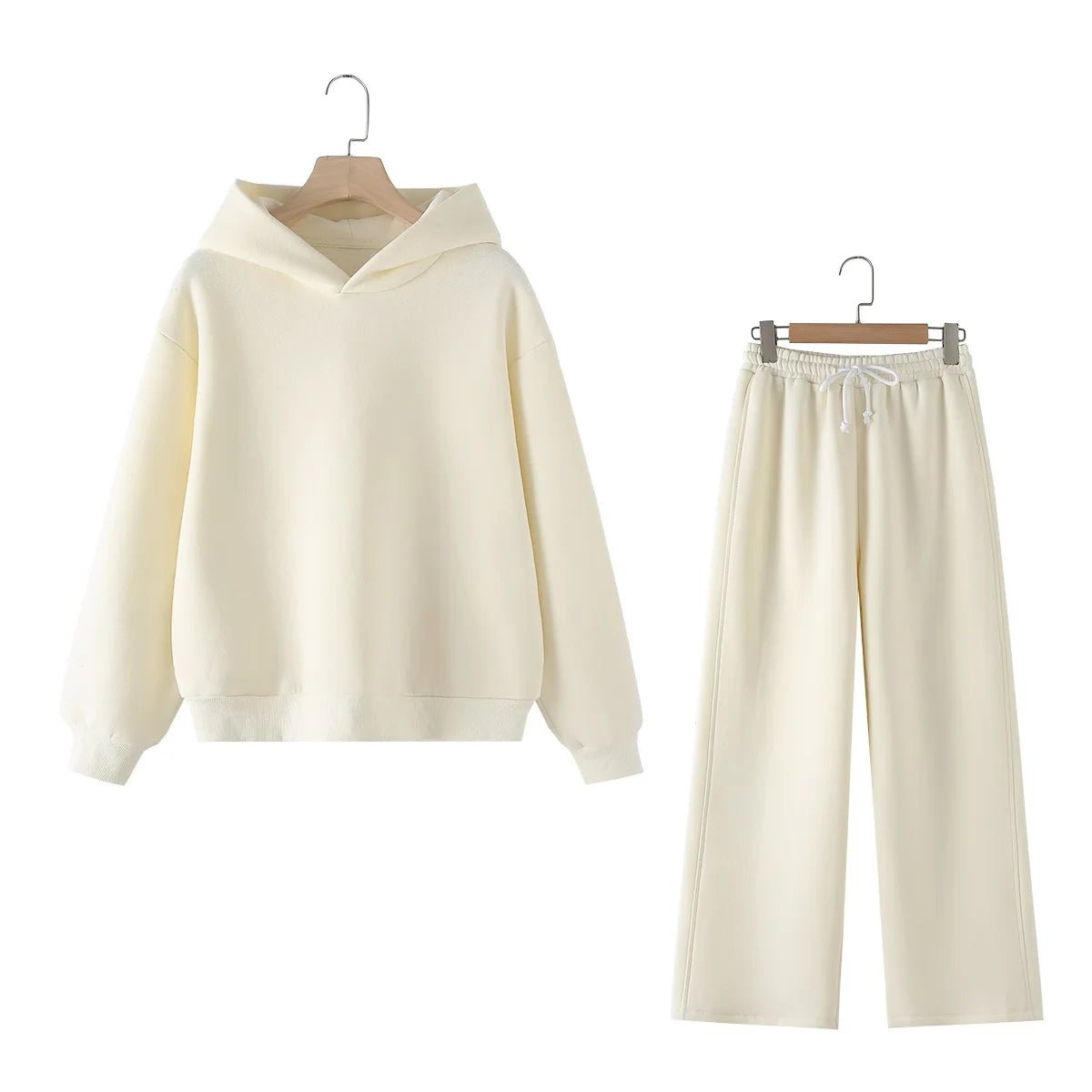 V - Neck Hoodie Wide Leg Pants Set Two Piece Fleece — Quiet Luxury Casual - BaeSprout.com