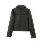 Cropped Zip - Up Jacket Collared Patch Pocket — Quiet Luxury Old Money - BaeSprout.com