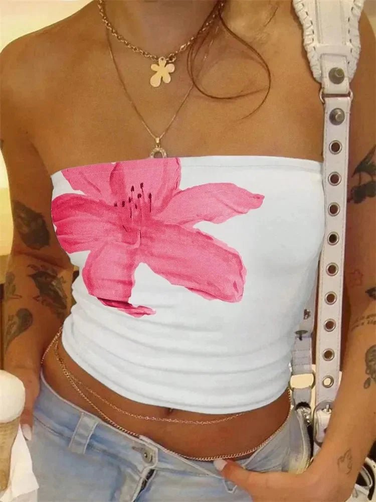 Floral Print Strapless Tube Top — Y2K Summer Street