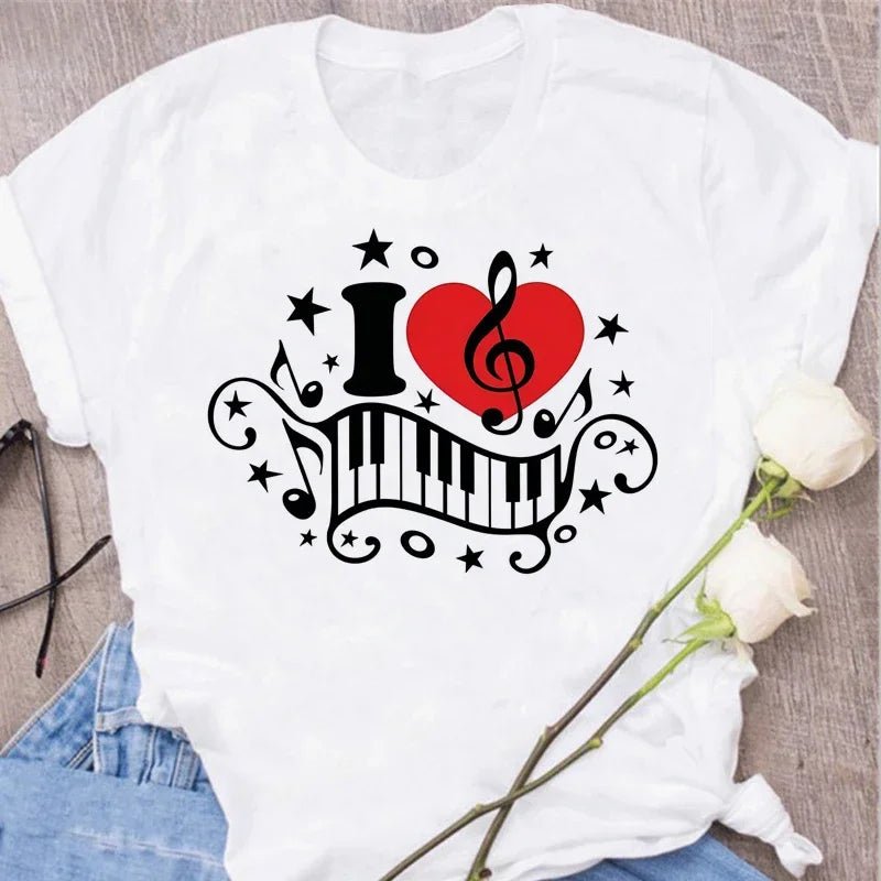 Music Heartbeat Graphic Tee Short Sleeve — Indie Alt & Harajuku Style - BaeSprout.com