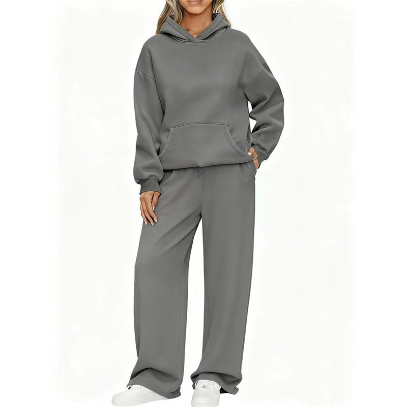 Pullover Hoodie Wide Leg Pants Set Two Piece — Clean Girl Soft Casual - BaeSprout.com
