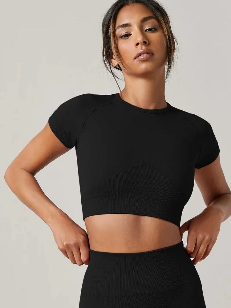 Seamless Ribbed Crop Top Short Sleeve — Athleisure Active - BaeSprout.com