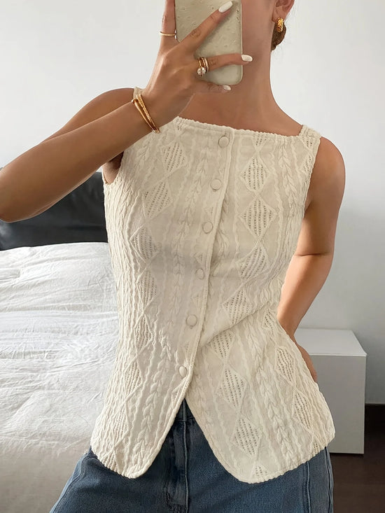 Cable Knit Waistcoat Button Front — Cottagecore Coquette