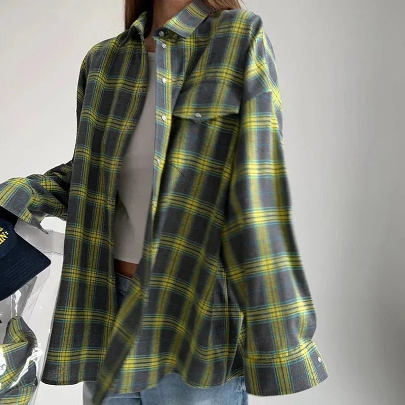 Oversized Plaid Flannel Shirt Button - Down Lapel — Indie Grunge Y2K - BaeSprout.com