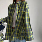 Oversized Plaid Flannel Shirt Button - Down Lapel — Indie Grunge Y2K - BaeSprout.com