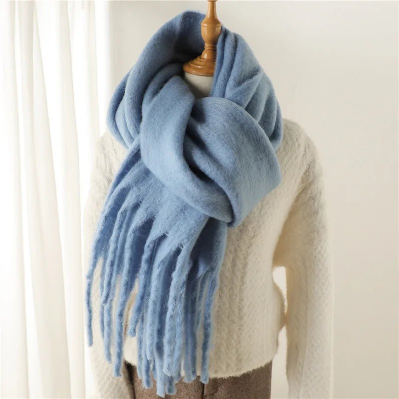 Solid Fuzzy Oversized Scarf Long Tassel Wrap — Quiet Luxury Winter - BaeSprout.com