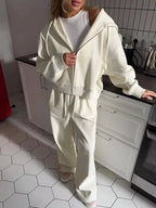 Zip - Up Hoodie Wide Leg Sweatpants Set Two Piece — Y2K Clean Girl Loungewear - BaeSprout.com
