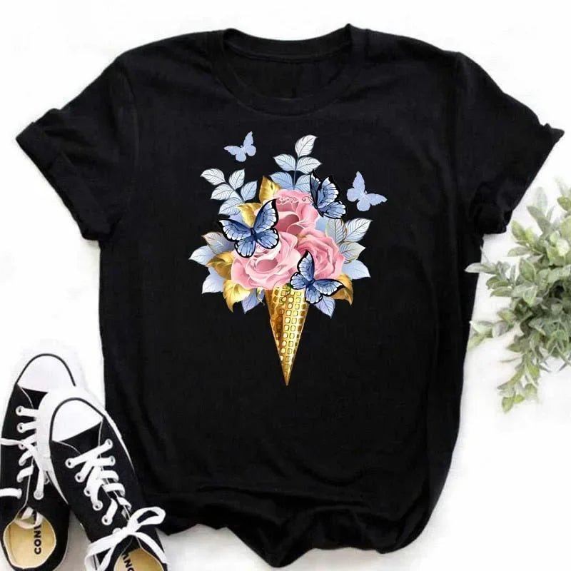 Summer Cartoon Butterfly Print Top - BaeSprout.com