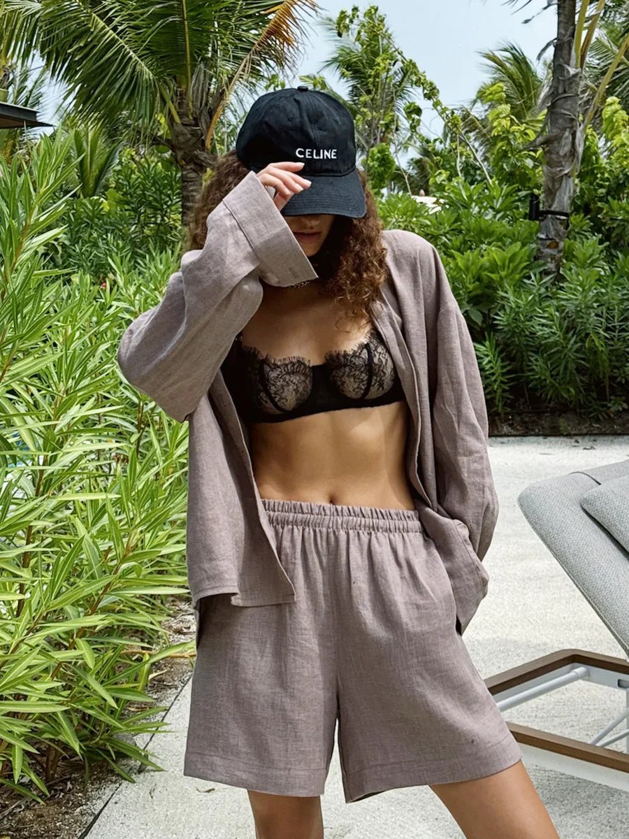 Linen Wide Leg Pants Set Two Piece Oversized Shirt — Clean Girl Beach Chic - BaeSprout.com
