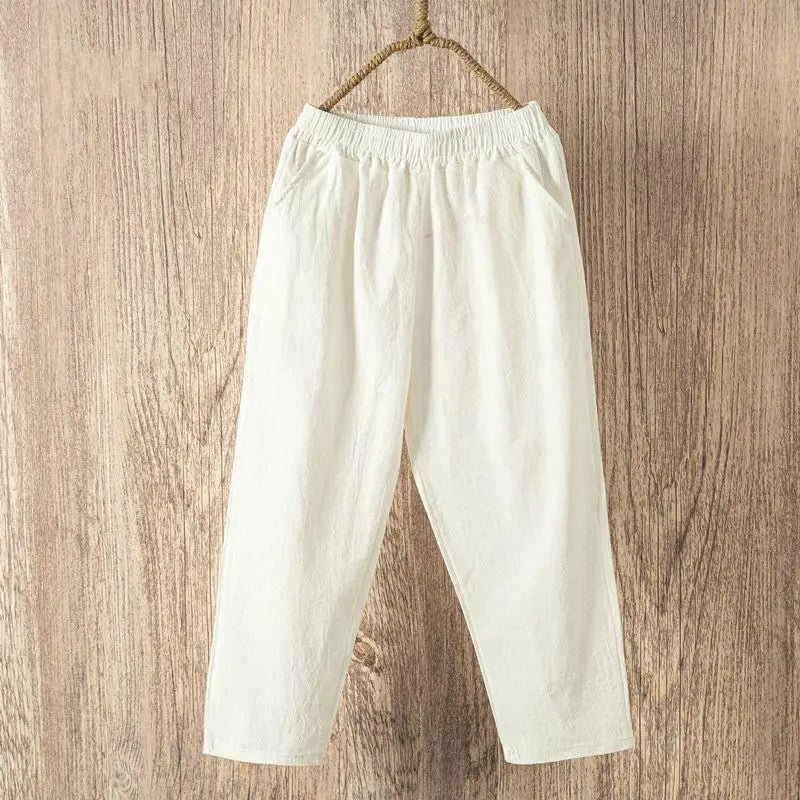 Cotton Linen Harem Pants with Elastic Waist — Boho Casual Summer - BaeSprout.com