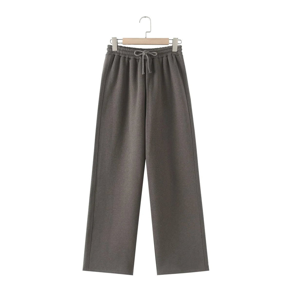 V - Neck Hoodie Wide Leg Pants Set Two Piece Fleece — Quiet Luxury Casual - BaeSprout.com