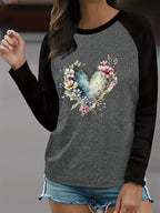 Floral Heart Raglan Long Sleeve Tee — Cottagecore Coquette Casual - BaeSprout.com