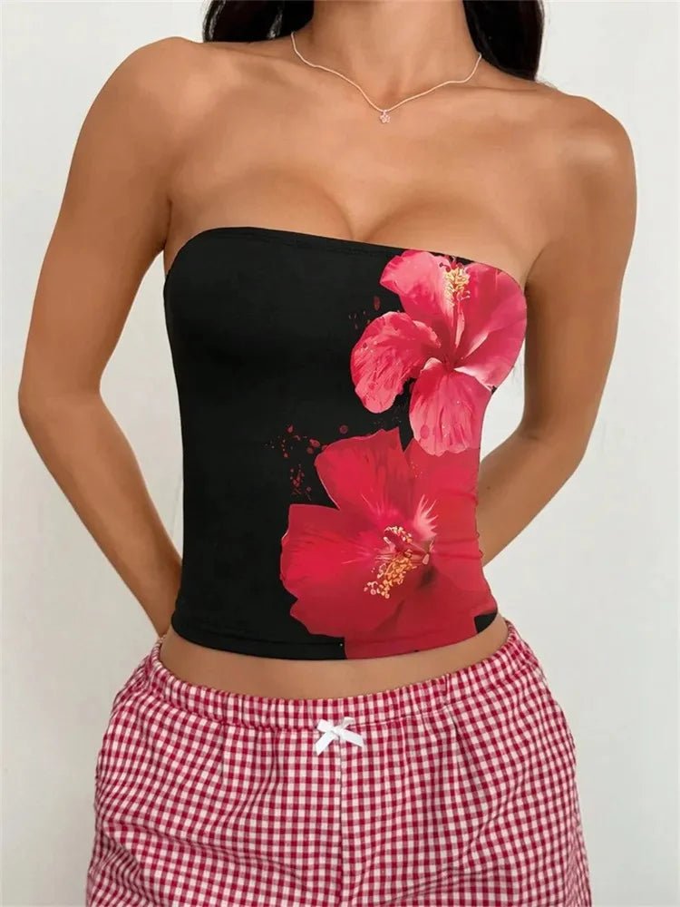 Floral Print Strapless Tube Top — Y2K Summer Street