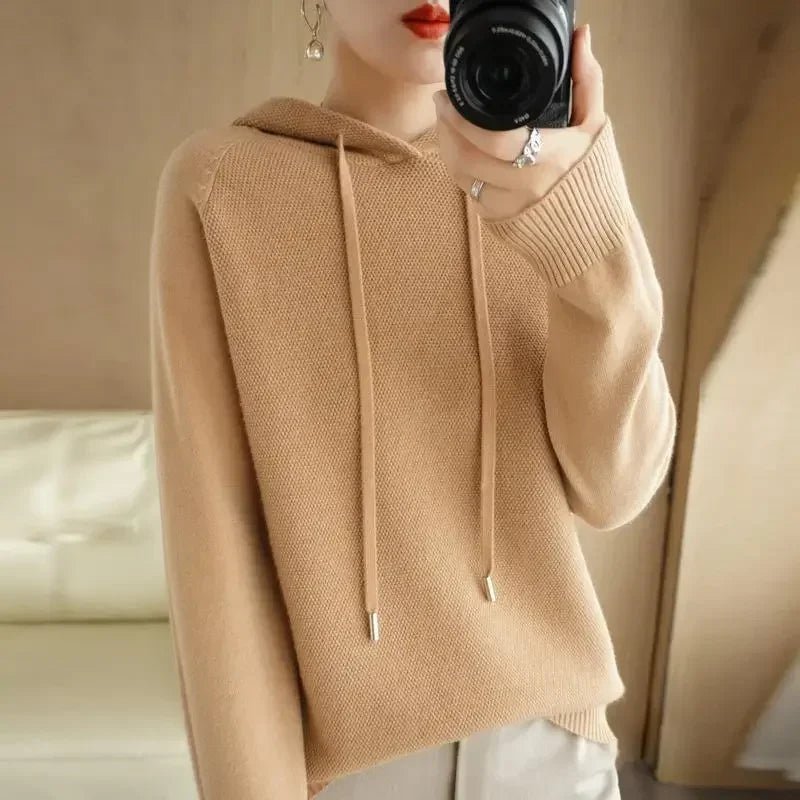 Cozy Knit Hooded Pullover Sweater with Drawstring — Casual Winter - BaeSprout.com