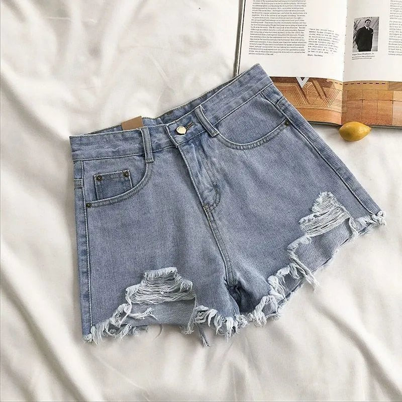 Ripped High Waist Denim Shorts — Y2K Street Style - BaeSprout.com