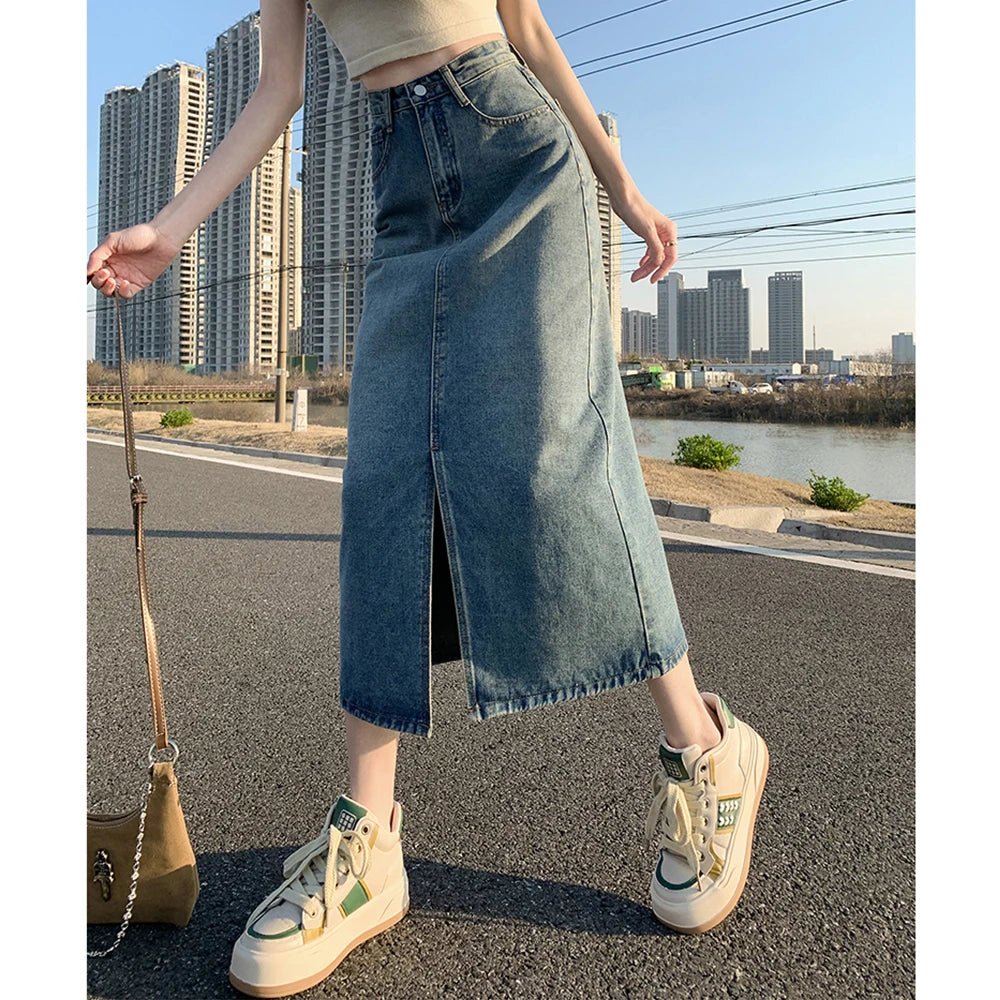 High - Waist Denim A - Line Skirt for Women - BaeSprout.com