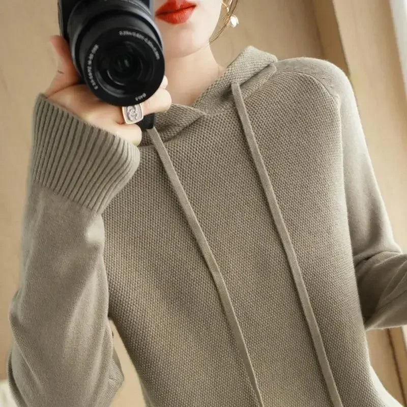 Cozy Knit Hooded Pullover Sweater with Drawstring — Casual Winter - BaeSprout.com