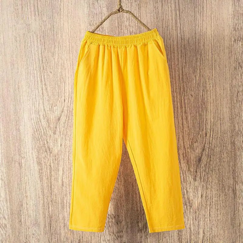 Cotton Linen Harem Pants with Elastic Waist — Boho Casual Summer - BaeSprout.com