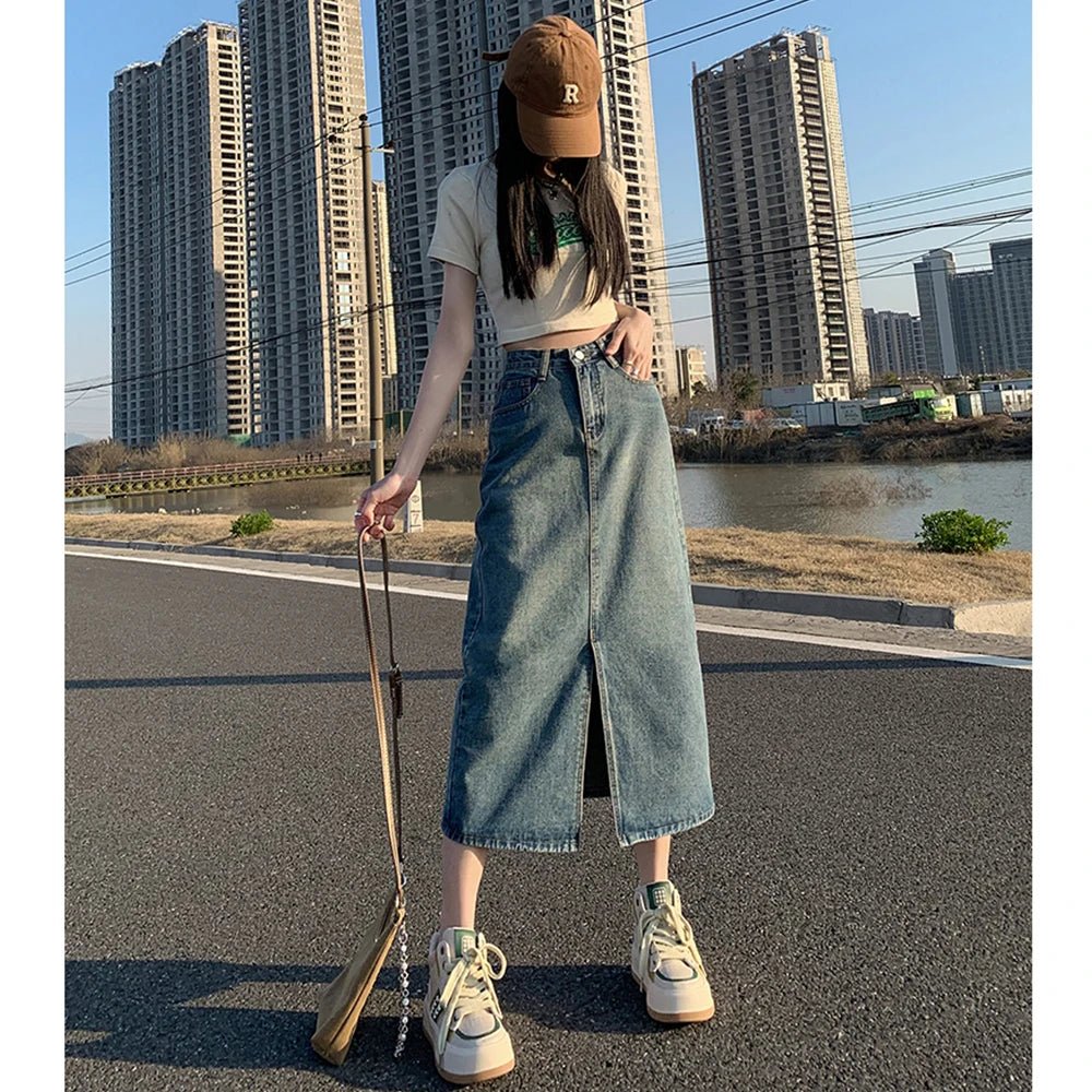 High - Waist Denim A - Line Skirt for Women - BaeSprout.com