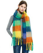 Fuzzy Color Block Tassel Scarf — Y2K Indie Winter Style - BaeSprout.com
