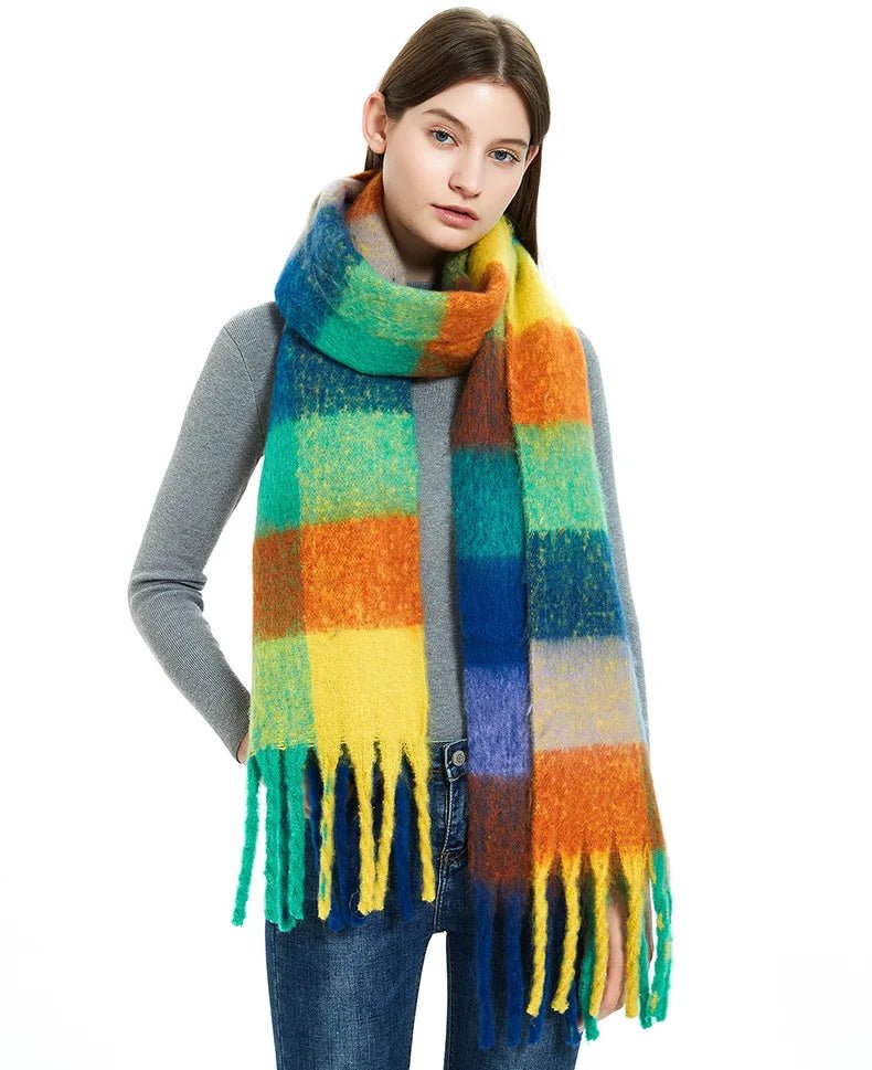 Fuzzy Color Block Tassel Scarf — Y2K Indie Winter Style - BaeSprout.com