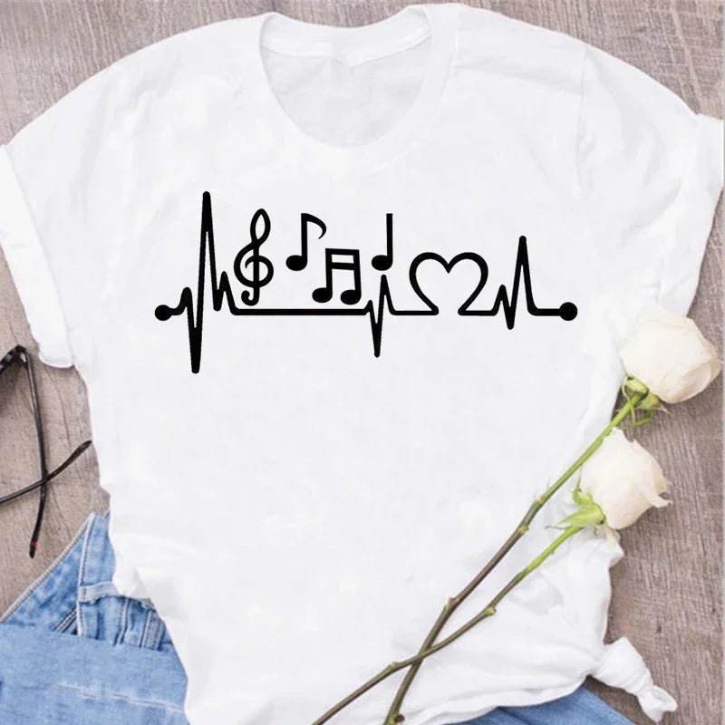 Music Heartbeat Graphic Tee Short Sleeve — Indie Alt & Harajuku Style - BaeSprout.com