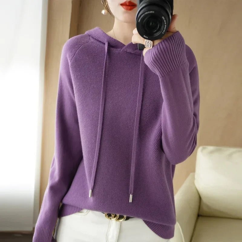 Cozy Knit Hooded Pullover Sweater with Drawstring — Casual Winter - BaeSprout.com
