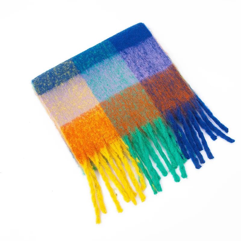 Fuzzy Color Block Tassel Scarf — Y2K Indie Winter Style - BaeSprout.com