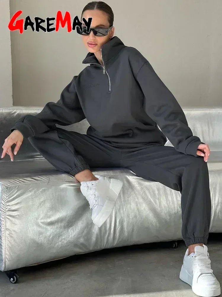 Crop Half - Zip Sweatsuit Set Two Piece Oversized — Clean Girl Loungewear - BaeSprout.com